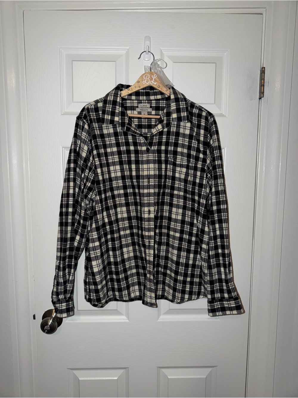 L.L. Bean Black and White Plaid Flannel